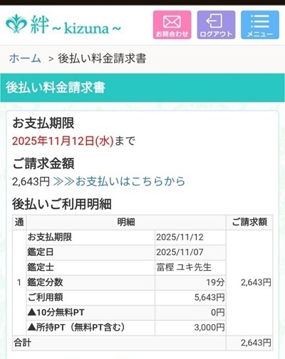 明細表のスマホのスクリーンショット